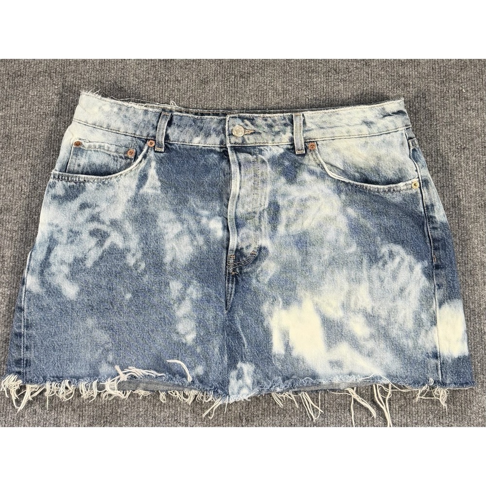 Top shop Dad Denim Distressed Acid Washed Skirt 14" Rise‎ - Size 12 Button Fly